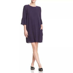 Eileen Fisher Silk Bell-Sleeve Shift Dress Eggplant Purple Size XL